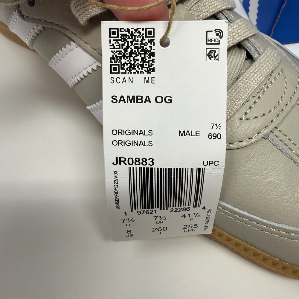 Adidas Samba OG Wonder Taupe White Gum Leather Sneakers JR0883 Mens 8 NEW - Picture 6 of 9